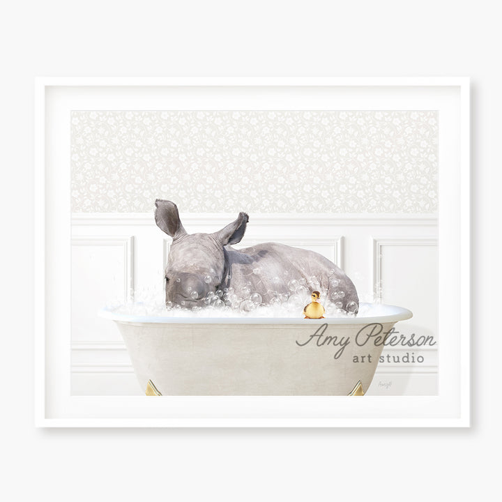 a picture of a rhino in a bathtub