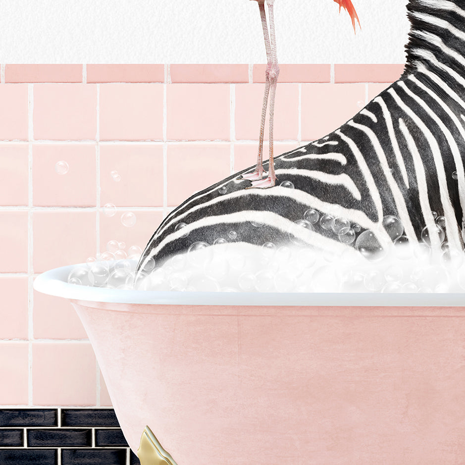 a pink bathtub with a zebra in it