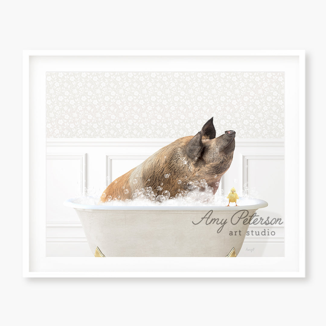 a dog taking a bath in a bathtub