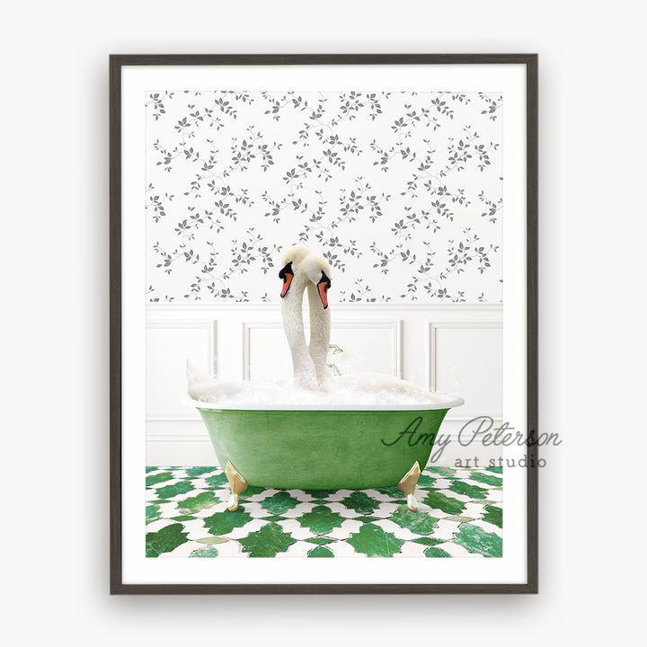 a picture of a swan in a bathtub