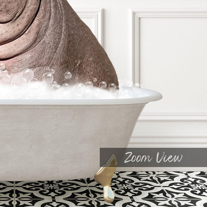 A close-up of a bathtub filled with bubbles, with a large, curled-up object partially submerged in the water.