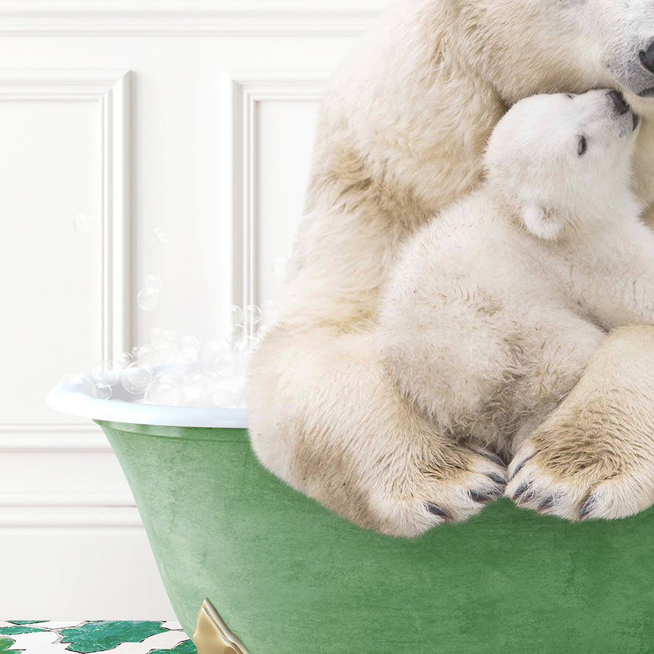 a mother polar bear and her cub in a tub