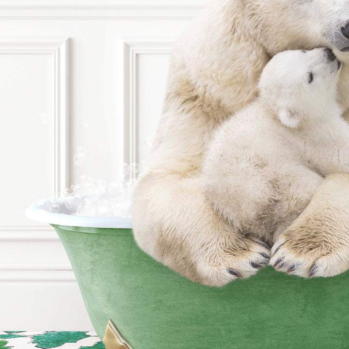 a mother polar bear and her cub in a tub