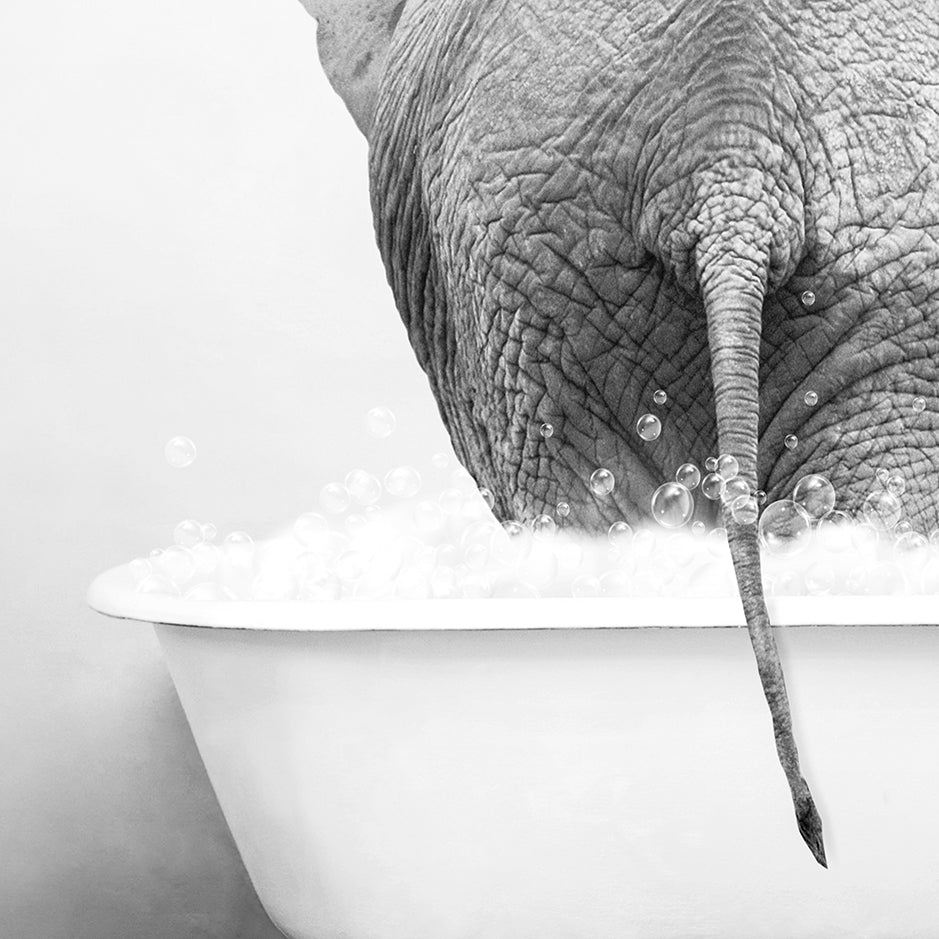 an elephant taking a bath in a bathtub