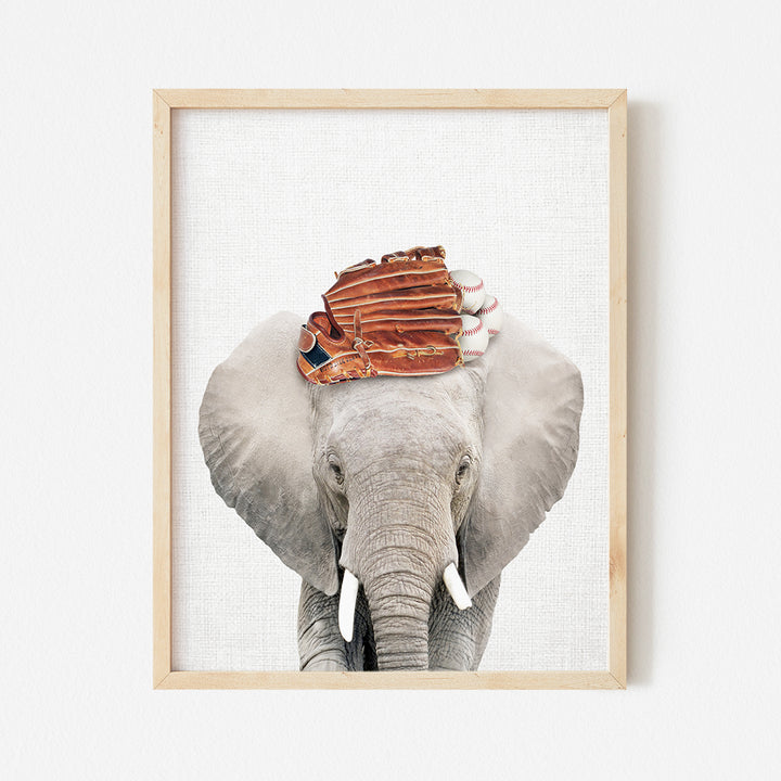 a picture of an elephant with a glove on its head