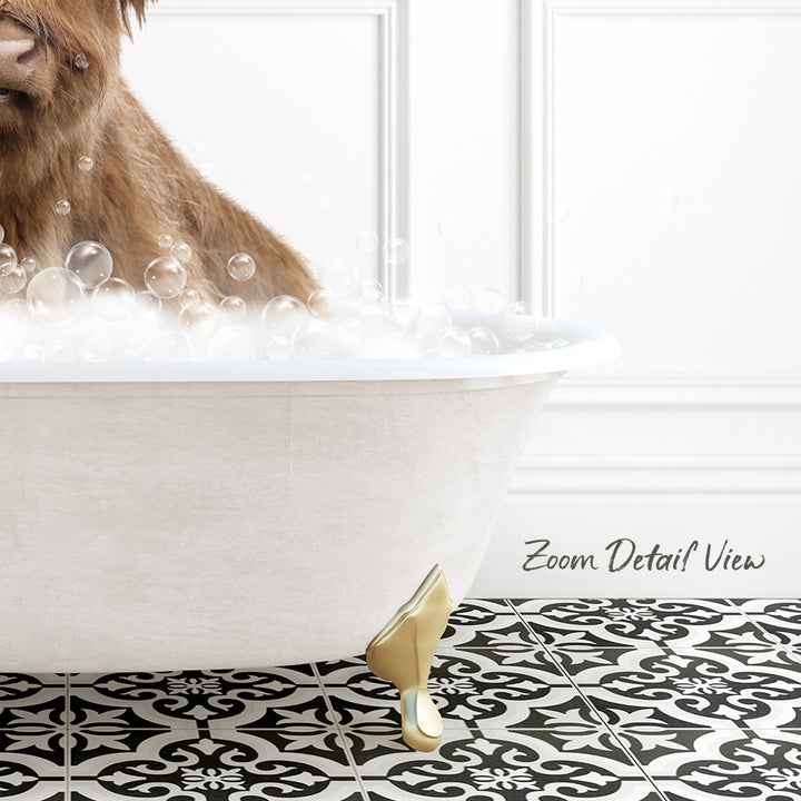 A dog is sitting in a bathtub filled with bubbles, enjoying a relaxing bath.