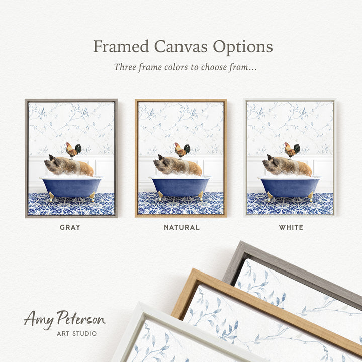 three framed canvas options, each featuring a different color and frame style. The options include a gray frame, a natural frame, and a white frame. The text above the images reads " Framed Canvas Options" and "Three frame colors to choose from...". The text below the images reads "Grays", "Naturals", and "Whites". The artist's name, " Amy Peterson", is also included at the bottom of the image.