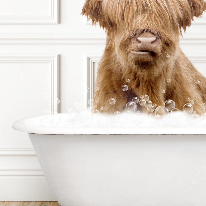 a brown dog sitting in a bathtub filled with bubbles