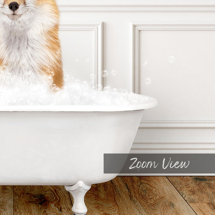 A fluffy dog is sitting in a white bathtub filled with bubbles, creating a playful and adorable scene.
