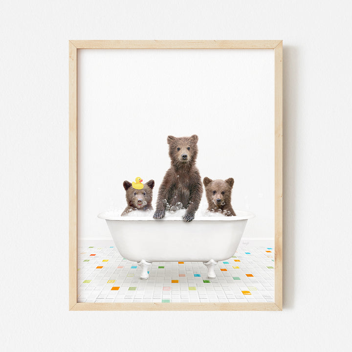 a picture of three bears in a bathtub