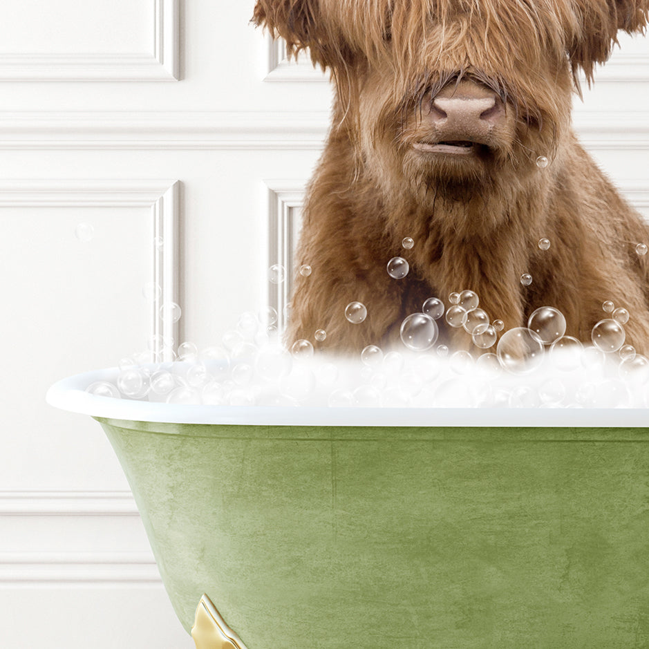 a brown dog sitting in a bath tub filled with bubbles