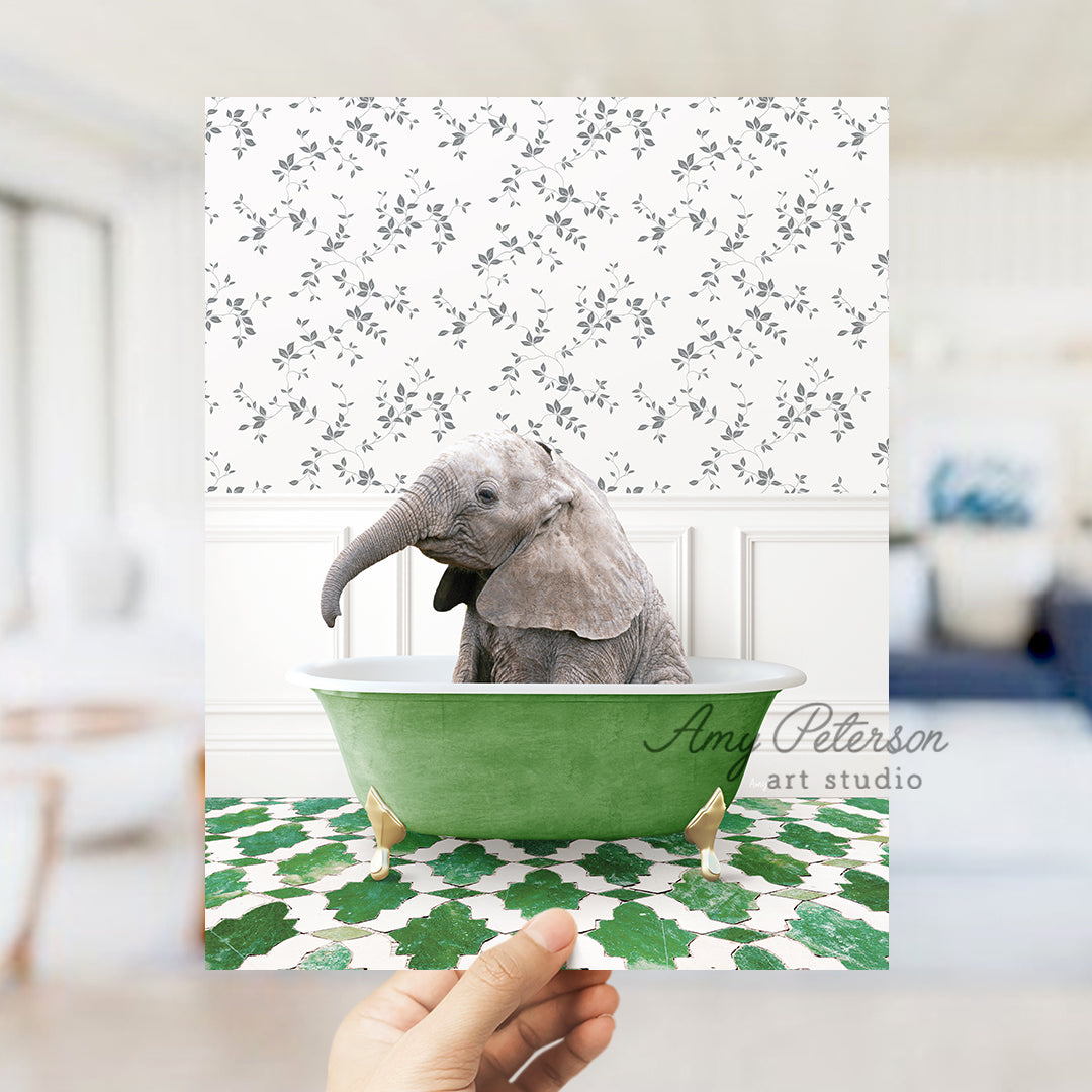 Baby Elephant No1 in Eclectic Green Bath