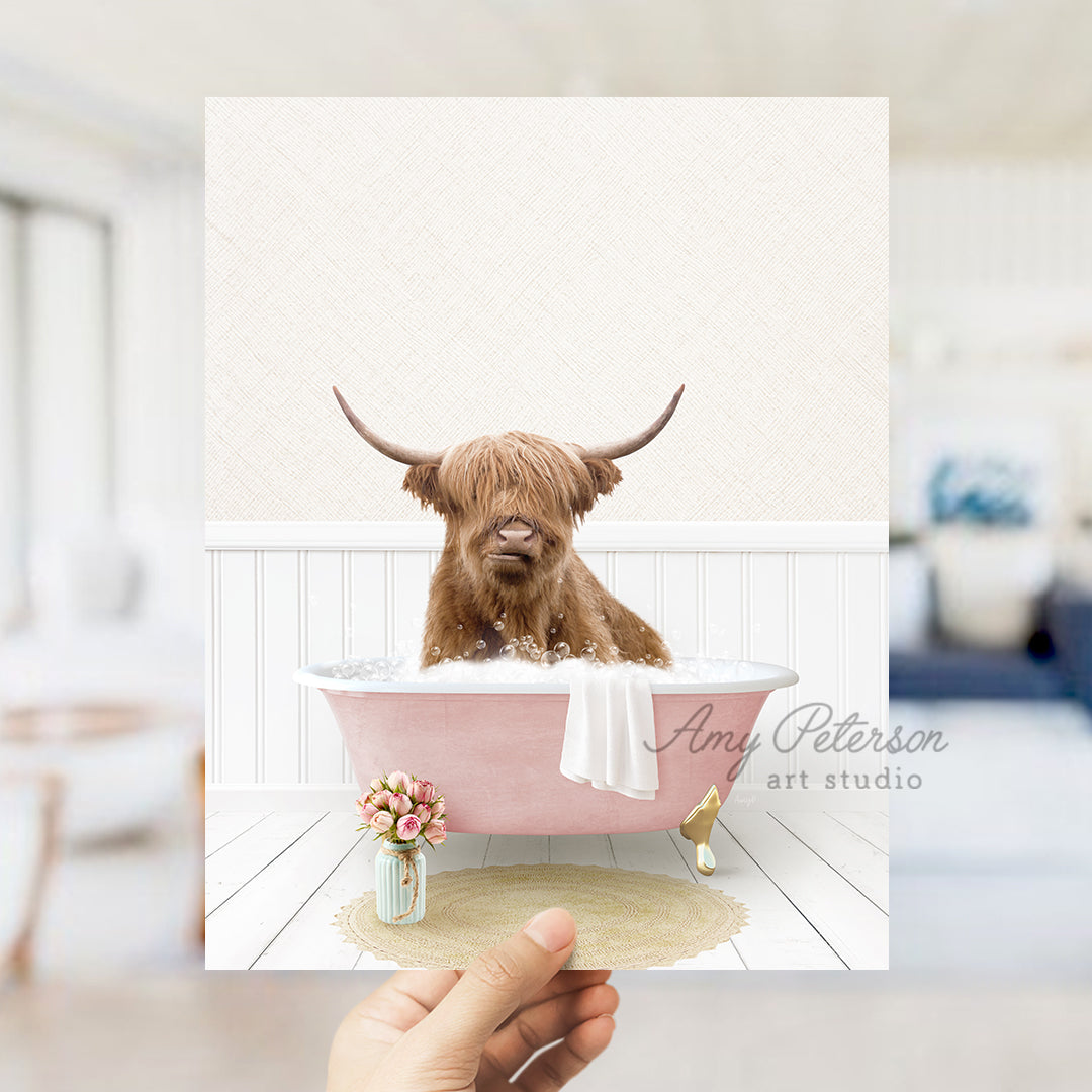 Highland Cow in Cottage Pink Bath – Amy Peterson Art Studio flower-crowned-highland-cow-design-for-cricut-silhouette-laser-machines