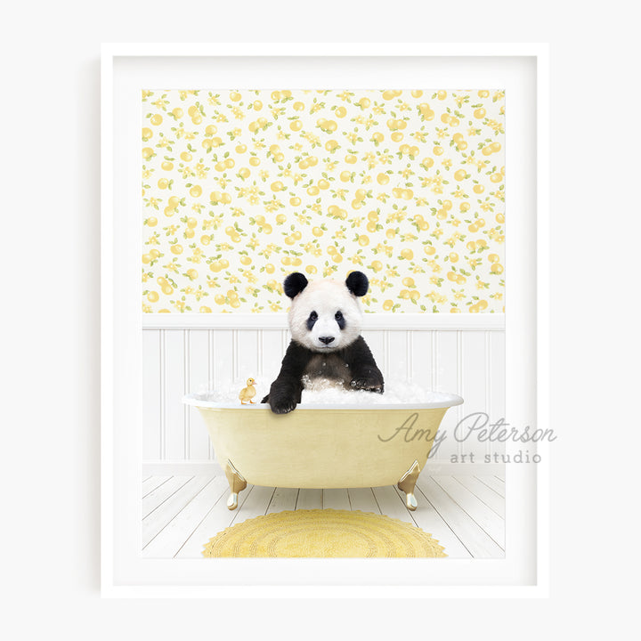 a panda bear sitting in a bath tub