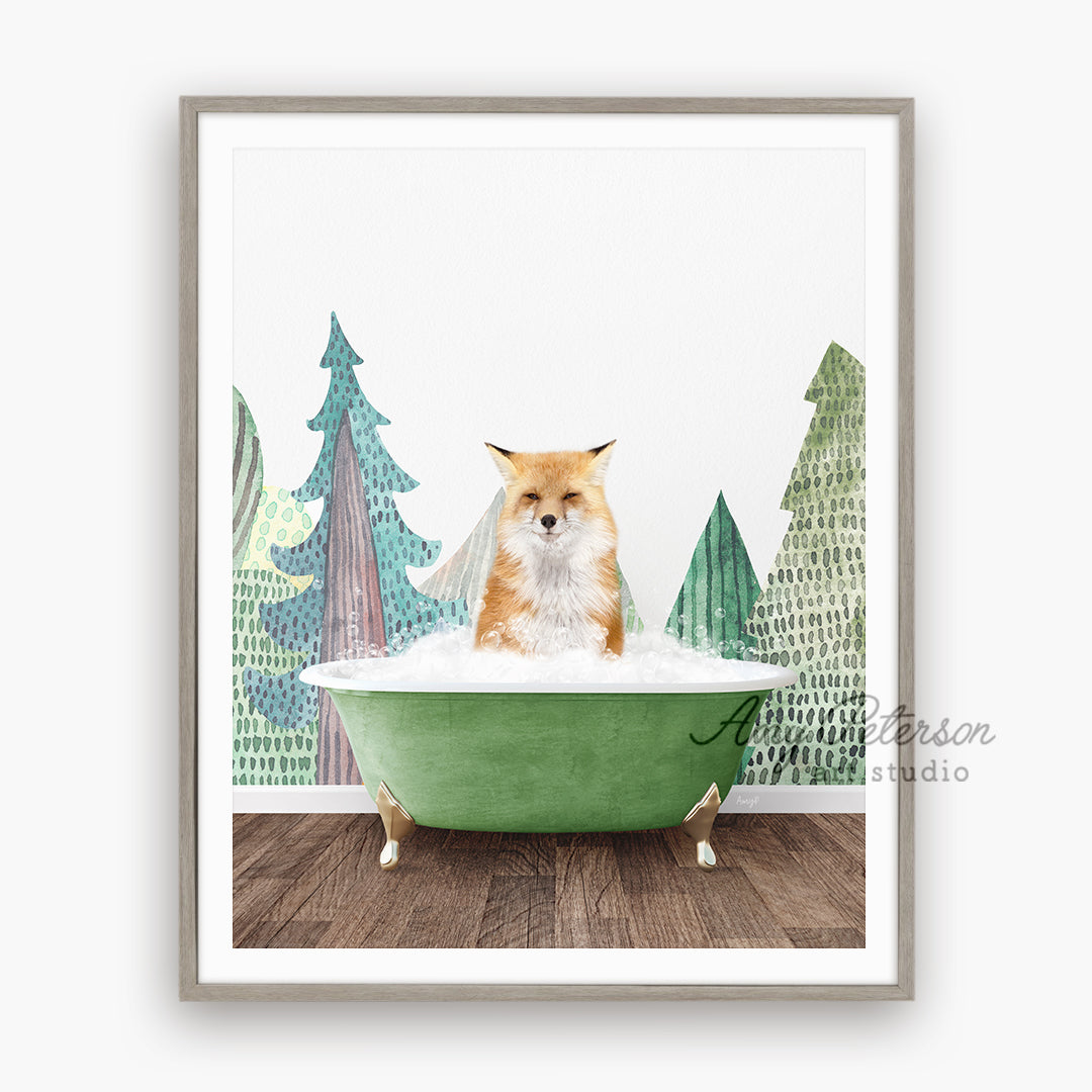 a picture of a fox sitting in a bathtub