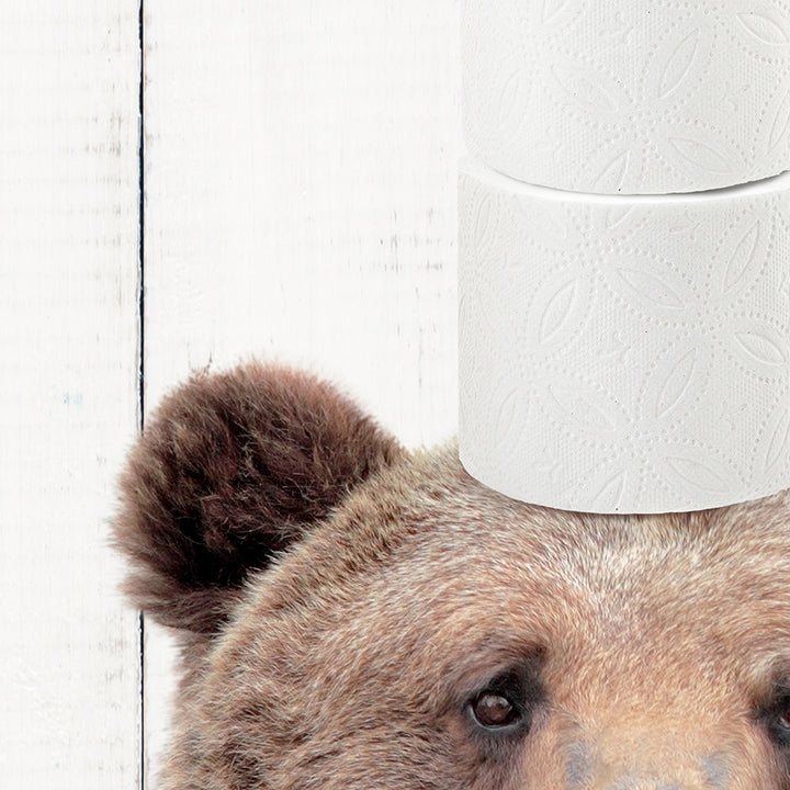 a close up of a bear with a paper towel on its head