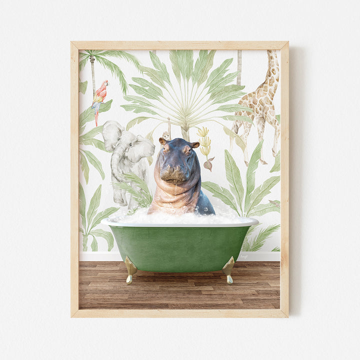 a picture of a hippo in a green bathtub