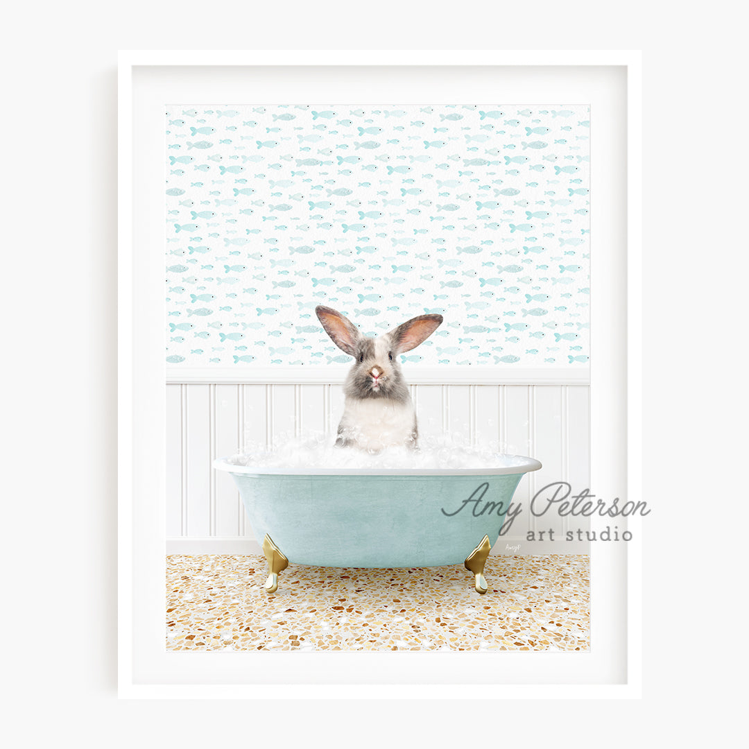 a picture of a rabbit in a bathtub