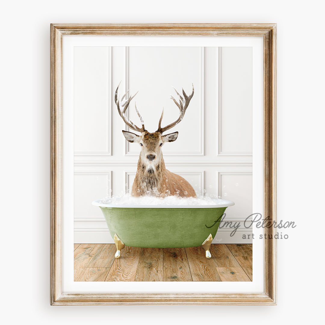 a picture of a deer sitting in a bathtub