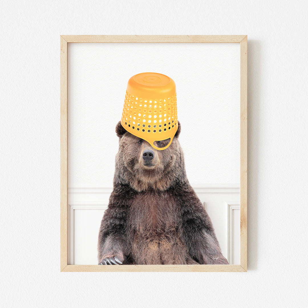 a picture of a bear wearing a yellow hat