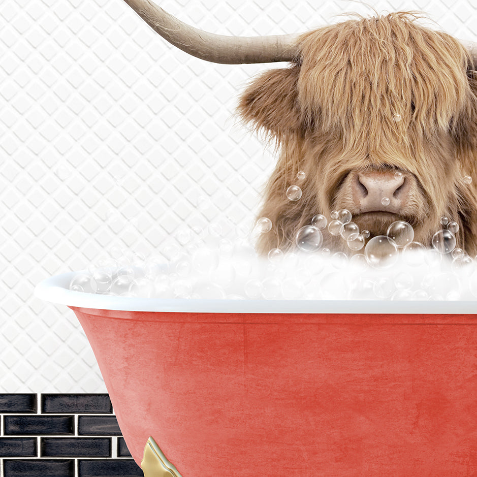 a bull with long horns sitting in a bathtub