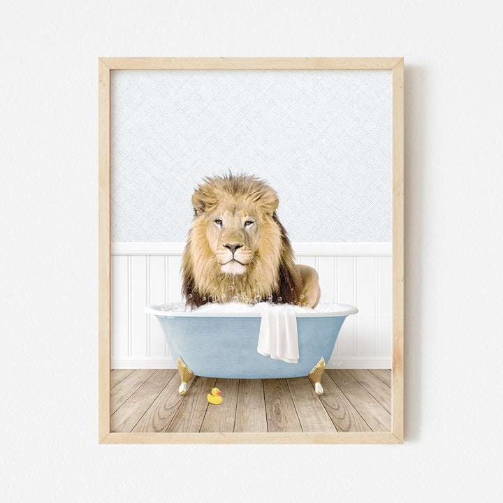 a picture of a lion sitting in a bathtub