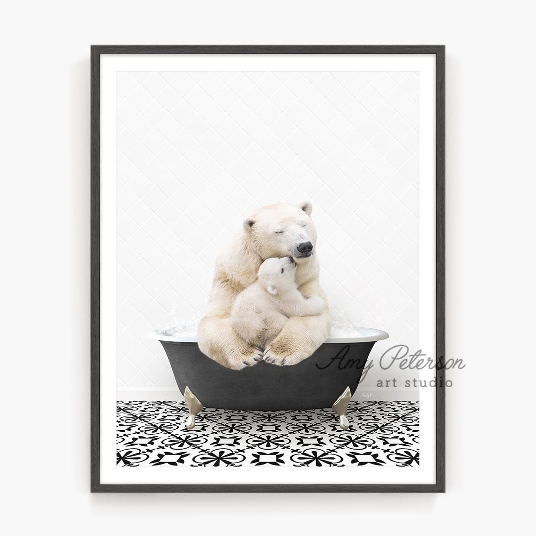 a picture of two polar bears in a bathtub