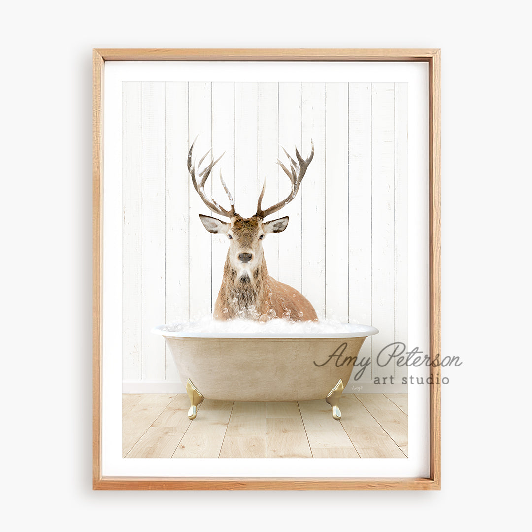 a picture of a deer in a bathtub