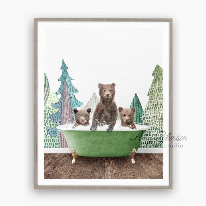 a picture of three bears in a bathtub