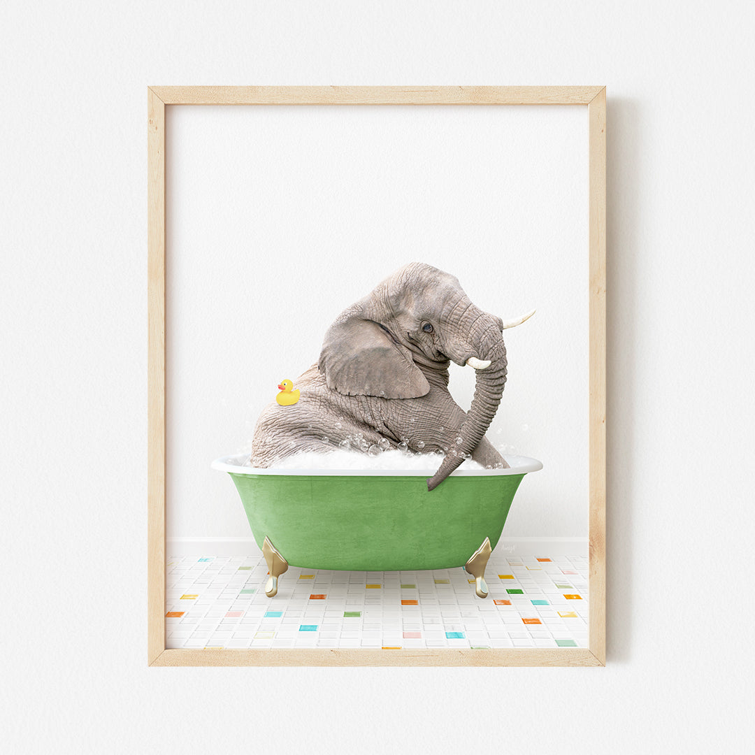 a picture of a baby elephant in a bathtub