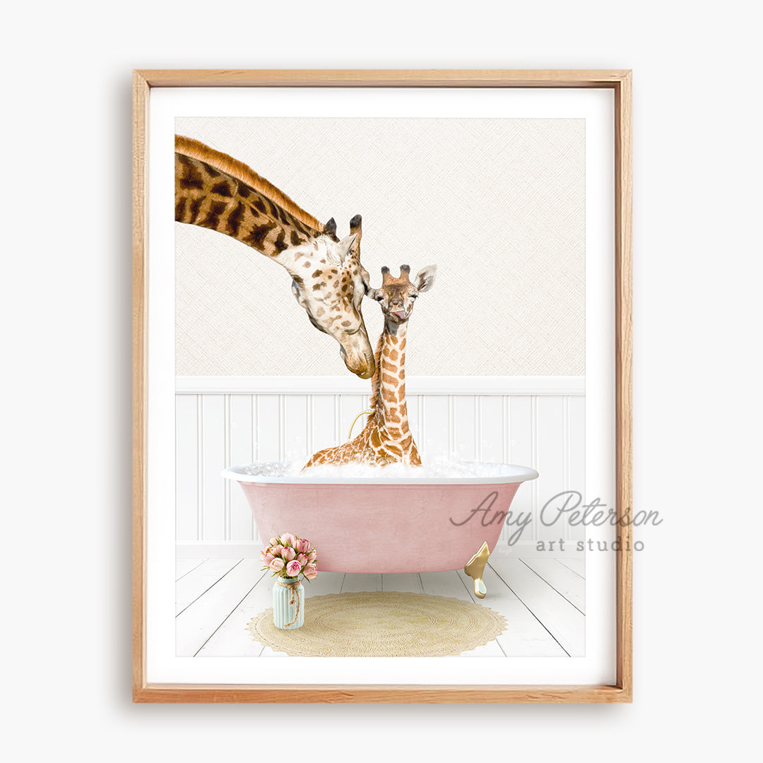 a picture of two giraffes in a bathtub