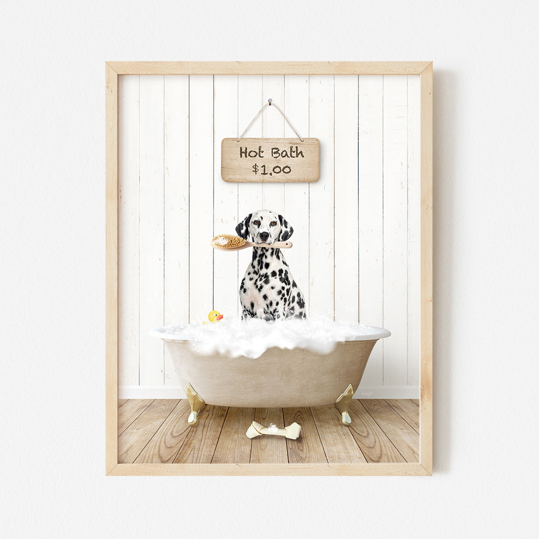 a picture of a dalmatian dog in a bathtub