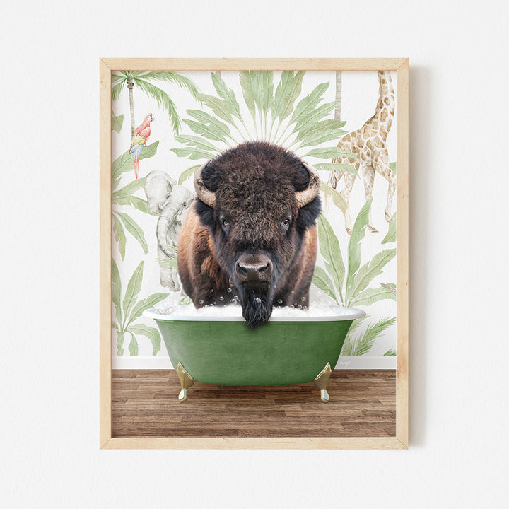 a picture of a bison in a bathtub