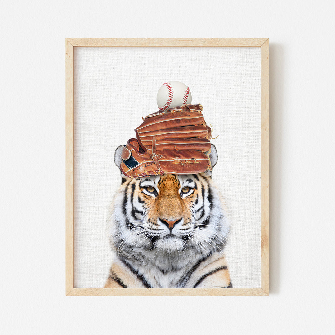 a picture of a tiger wearing a baseball hat