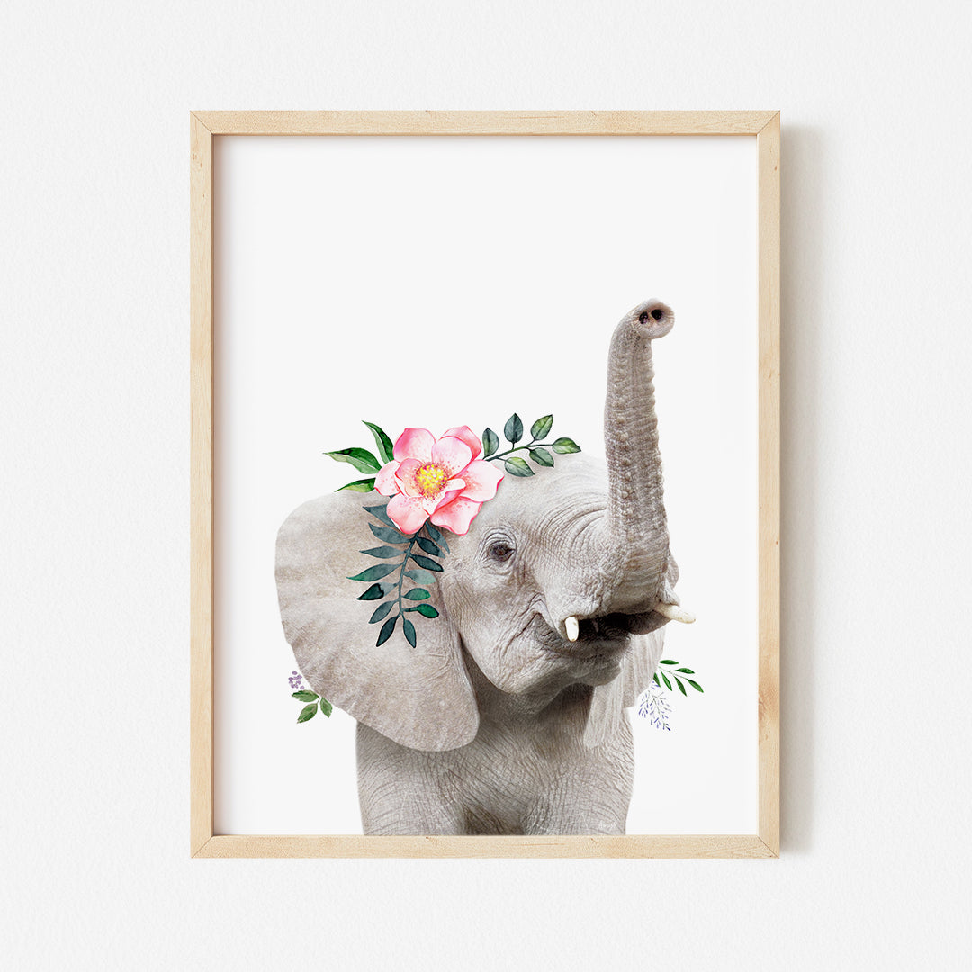 a picture of an elephant with a flower on its head