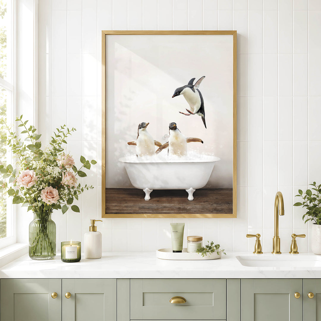 Penguins in Rustic Bath