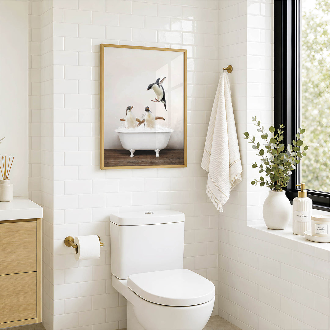 Penguins in Rustic Bath