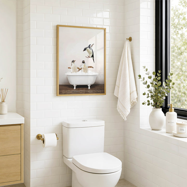 Penguins in Rustic Bath