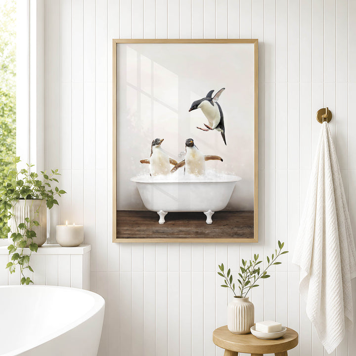 Penguins in Rustic Bath