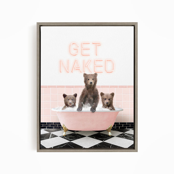 Three Bear Cubs in Pink Get Naked Bath