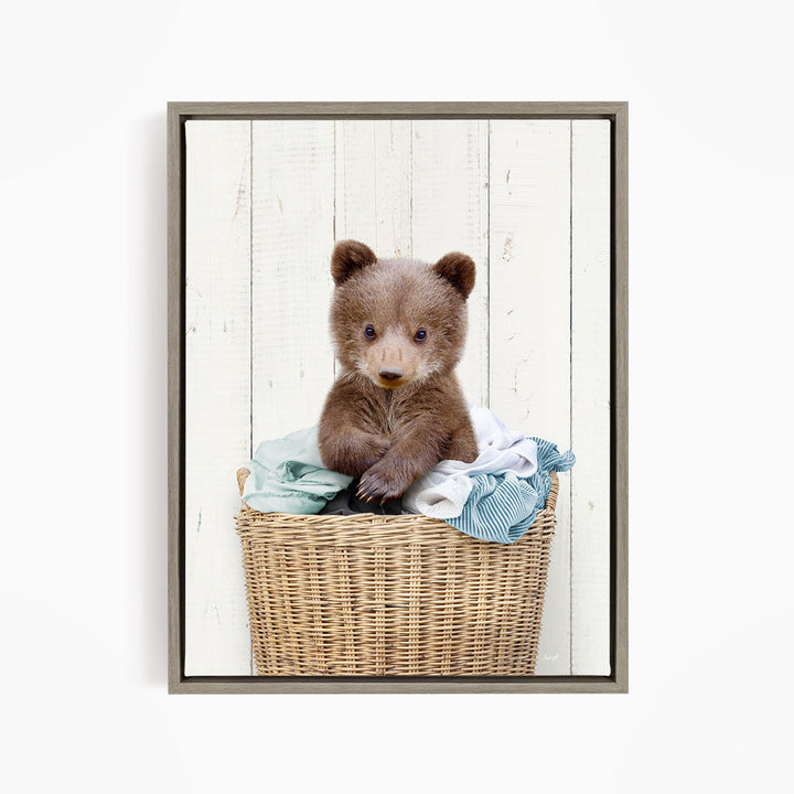 Baby Bear in Laundry Basket - Farmhouse Wall