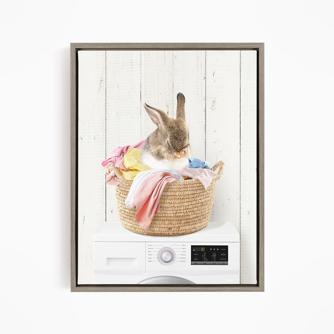 Bashful Bunny in Laundry Basket on Washing Machine- Farmhouse Wall