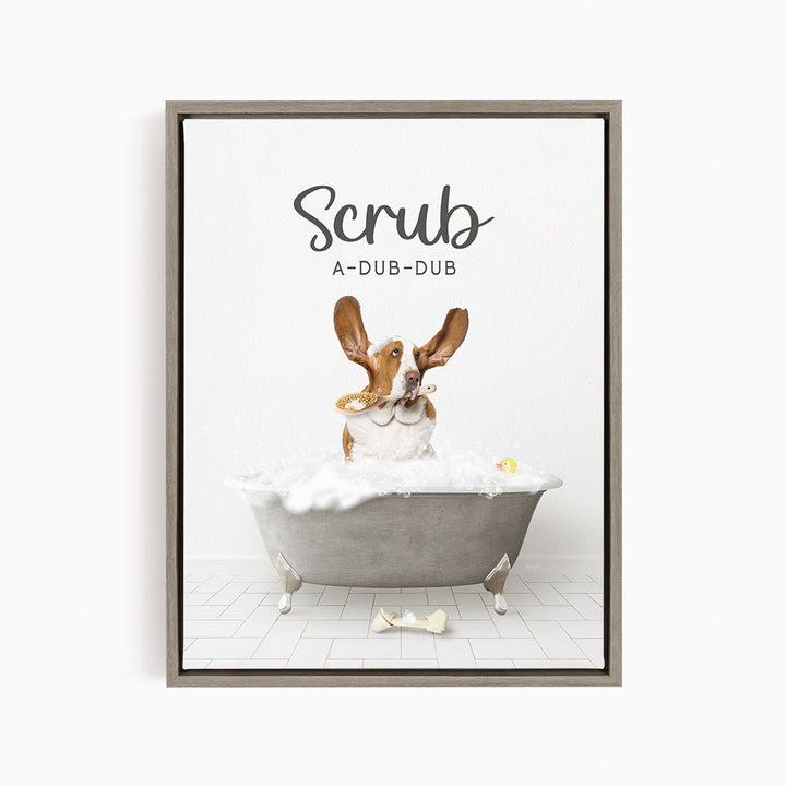 Basset Hound Scrub A-Dub-Dub in Simple Gray Bath