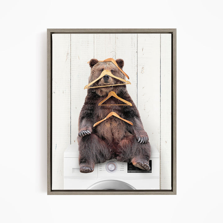 Bear Wearing Clothes Hangers on Washing Machine - Farmhouse Wall