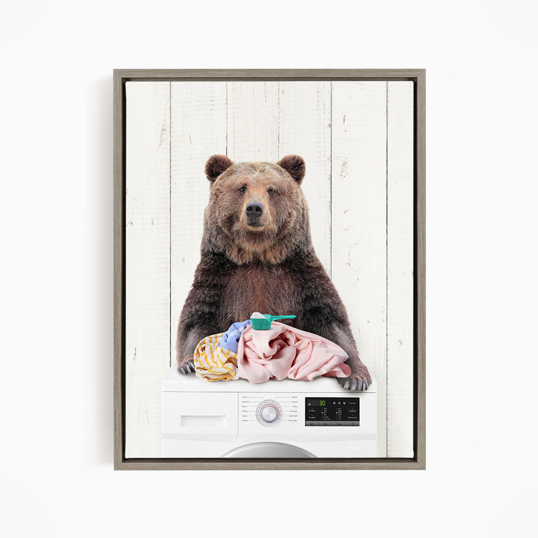 Bear and Snowshoe Hare Doing Laundry - Farmhouse Wall