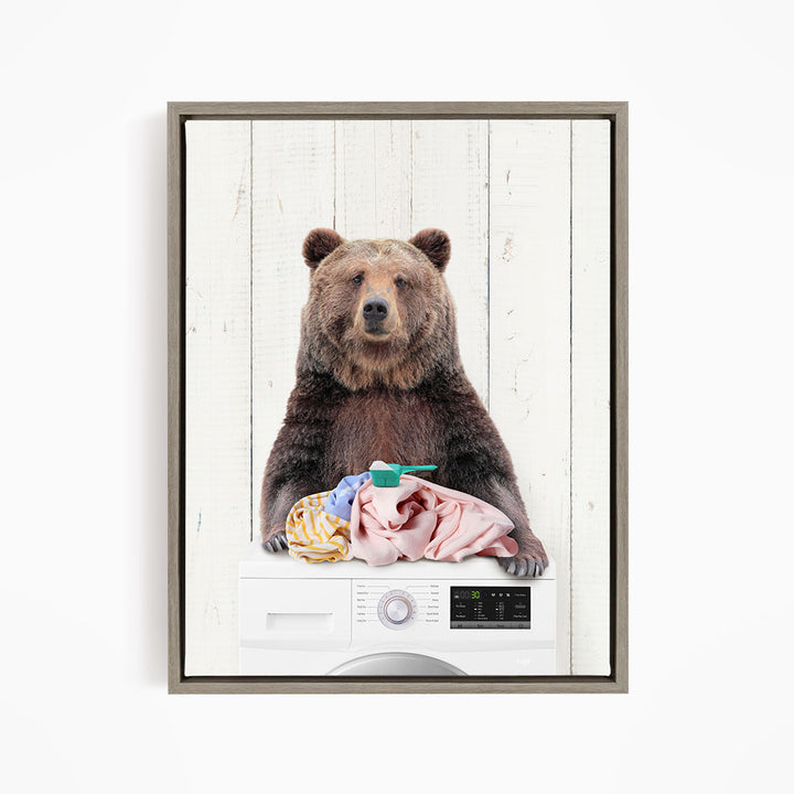 Bear and Snowshoe Hare Doing Laundry - Farmhouse Wall