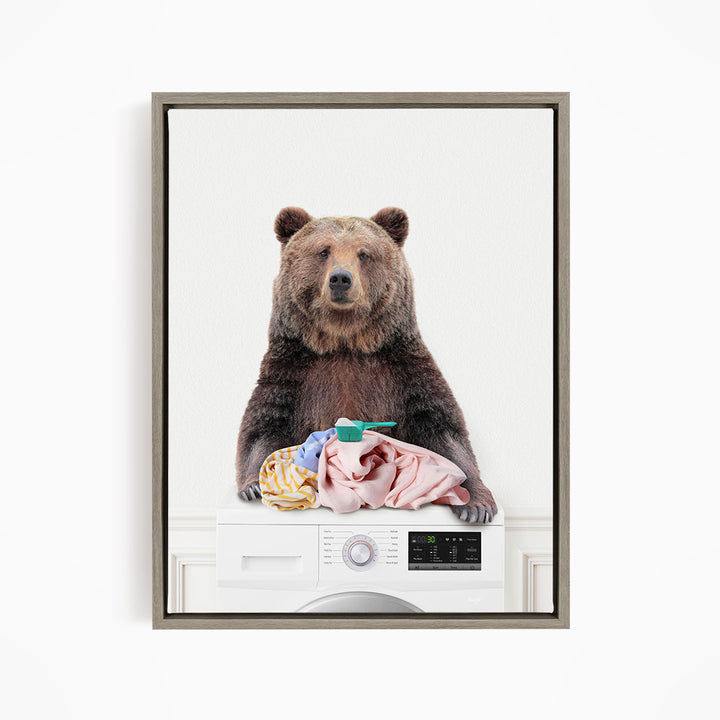 Bear and Snowshoe Hare Doing Laundry - Simple White Wall