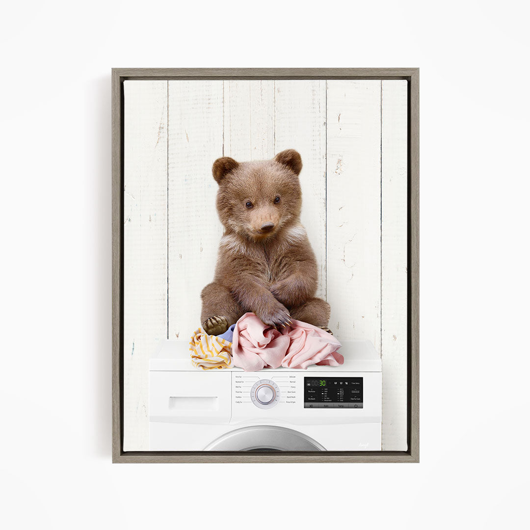 Bear Cub on Laundry Clothes Pile On Washing Machine - Farmhouse Wall