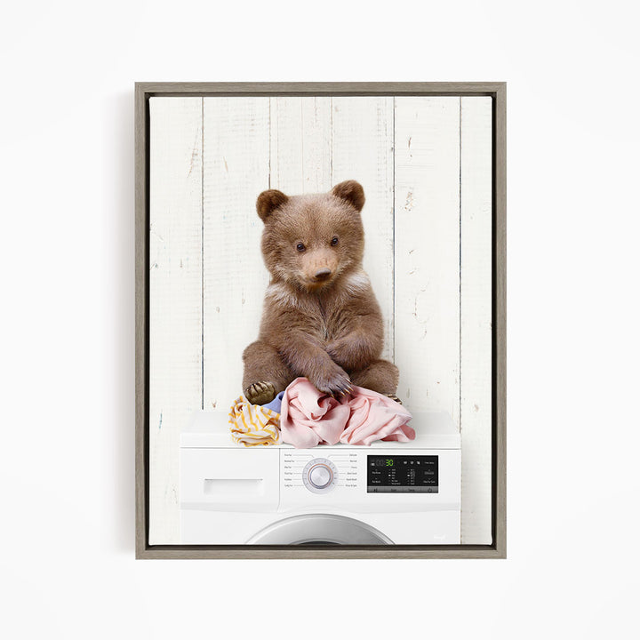 Bear Cub on Laundry Clothes Pile On Washing Machine - Farmhouse Wall