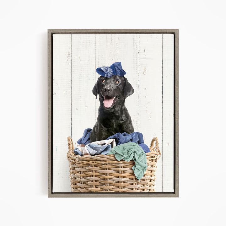 Black Lab in Laundry Basket - Farmhouse Wall